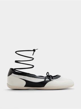 Aldo Two-Tone White and Black Lace-Up Ballet Flat